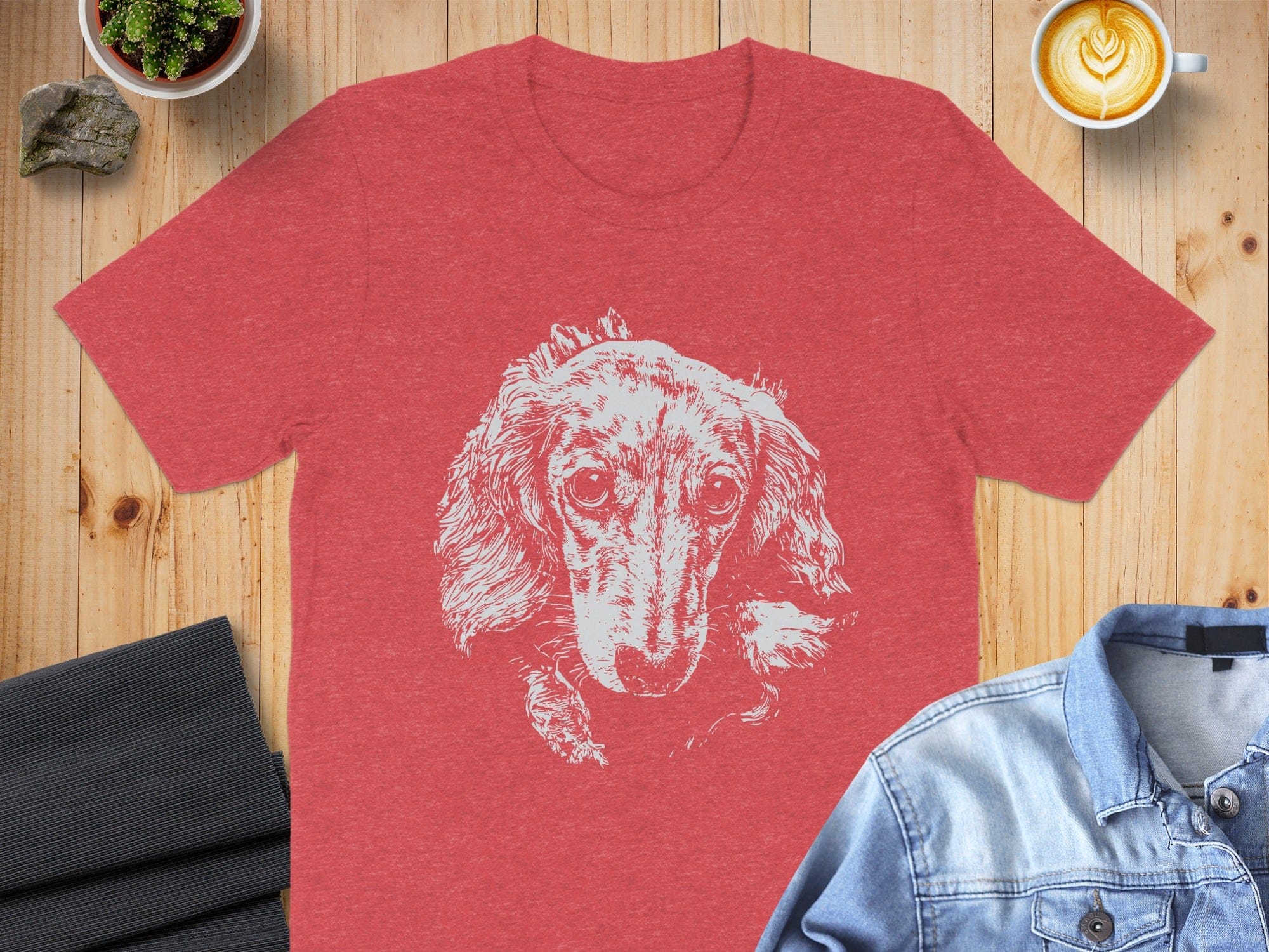 Red T-shirt with White Dog Sketch Graphic Design