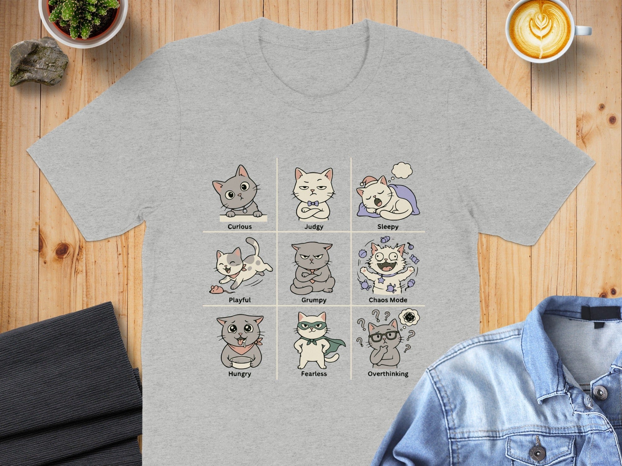 Adorable Cat Character Types Cute Graphic T-Shirt