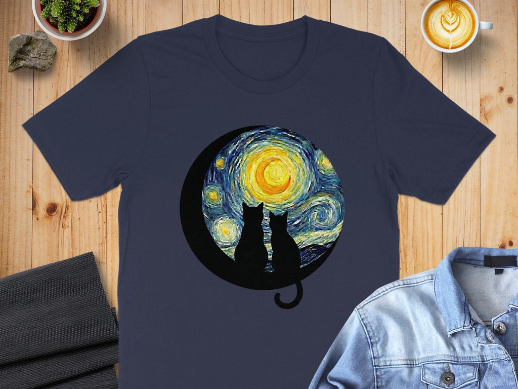 Starry Night Cats Moon Graphic Tee