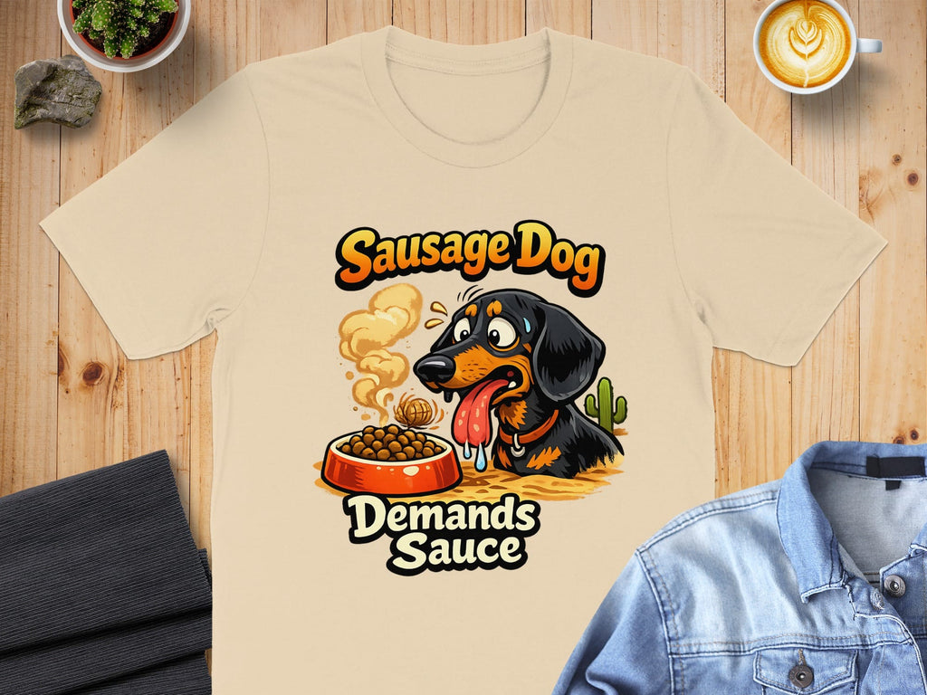 Sausage Dog Demands Sauce Graphic Tee Shirt