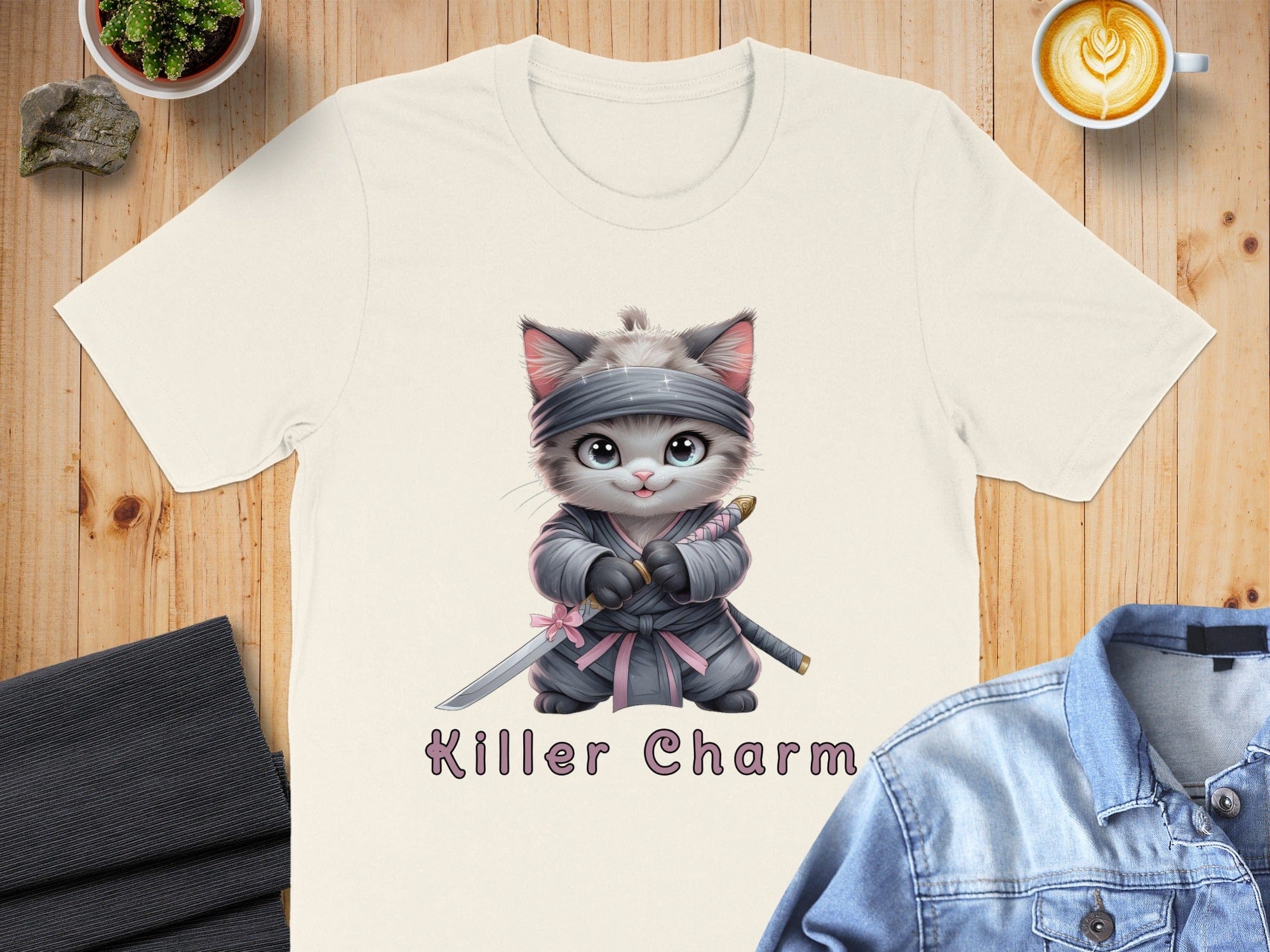 Killer Charm Cat Samurai Graphic T-Shirt