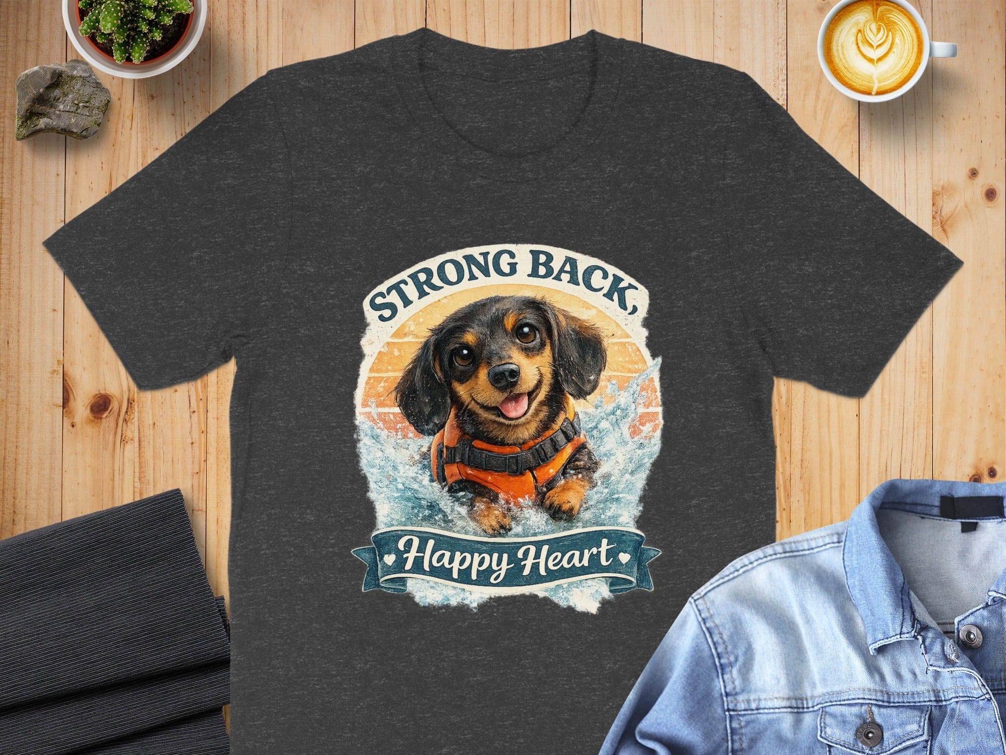 Strong Back Happy Heart Dachshund Graphic T-Shirt