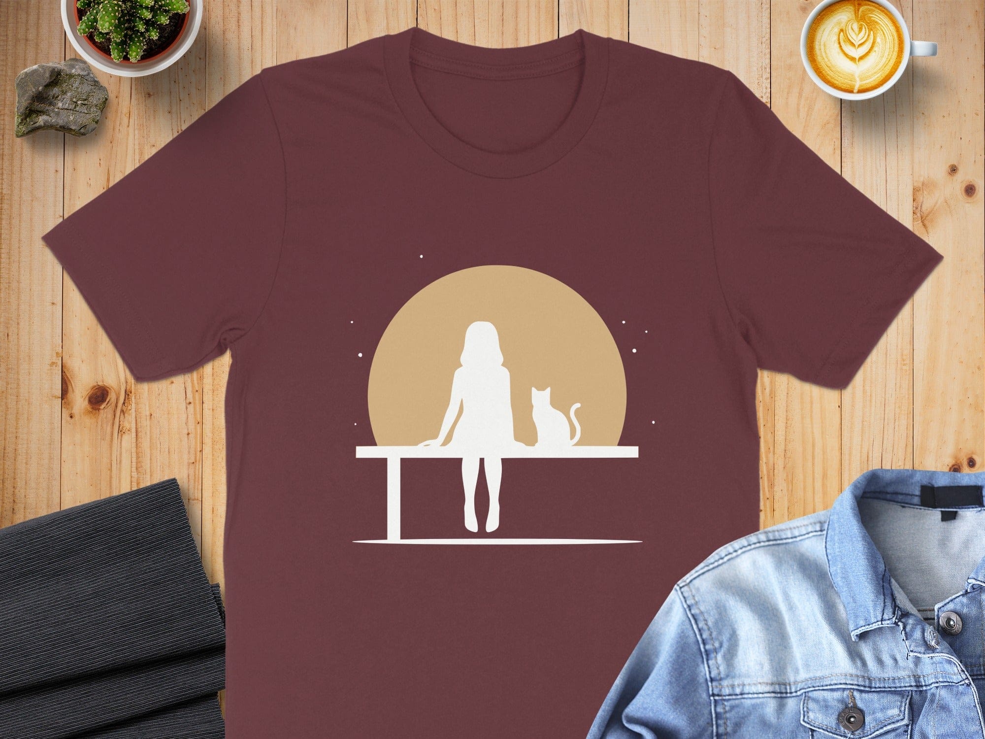 Sunset Silhouette Woman and Cat T-Shirt