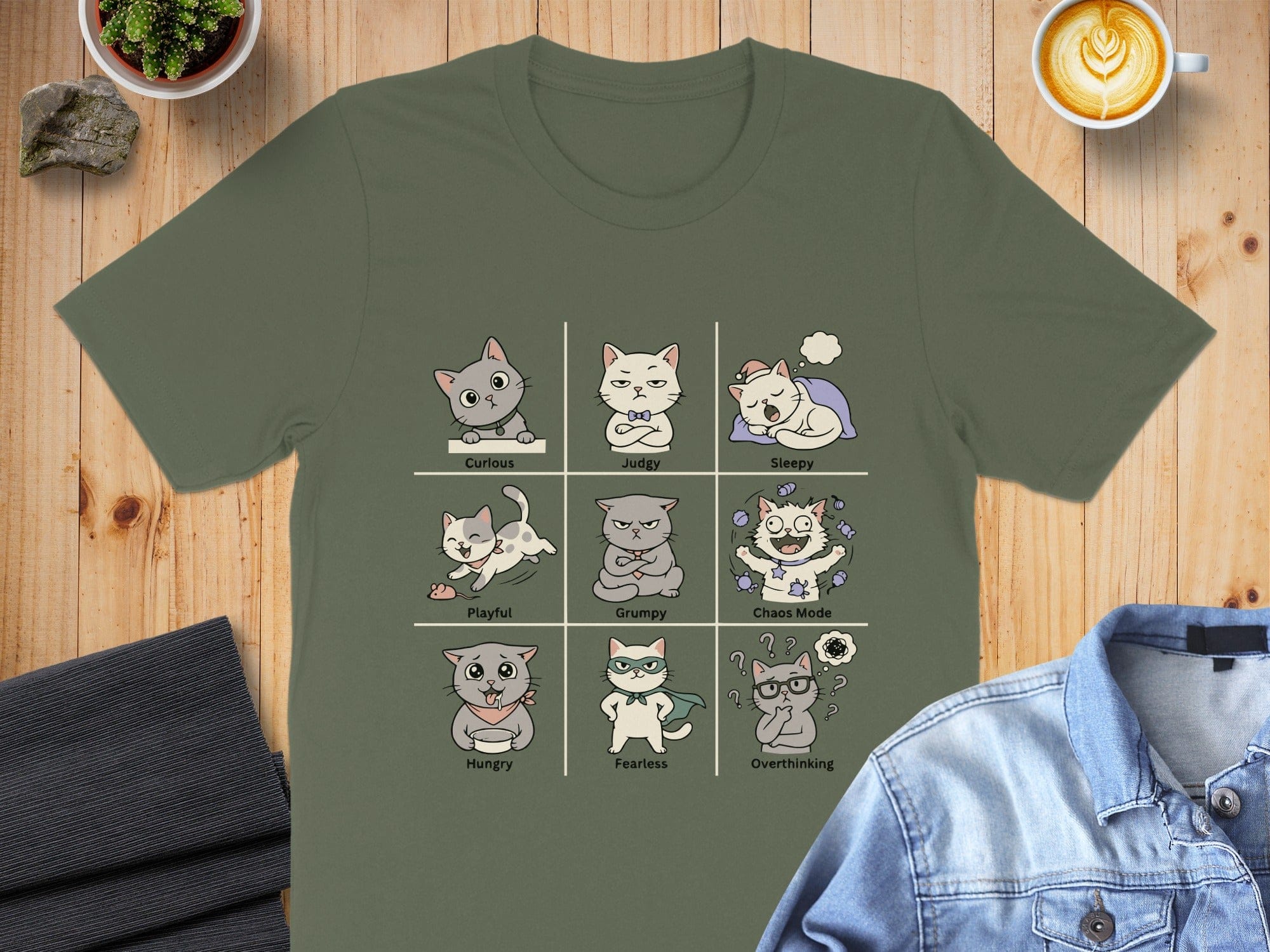 Cat Expressions T-Shirt Playful Grumpy Curious Design