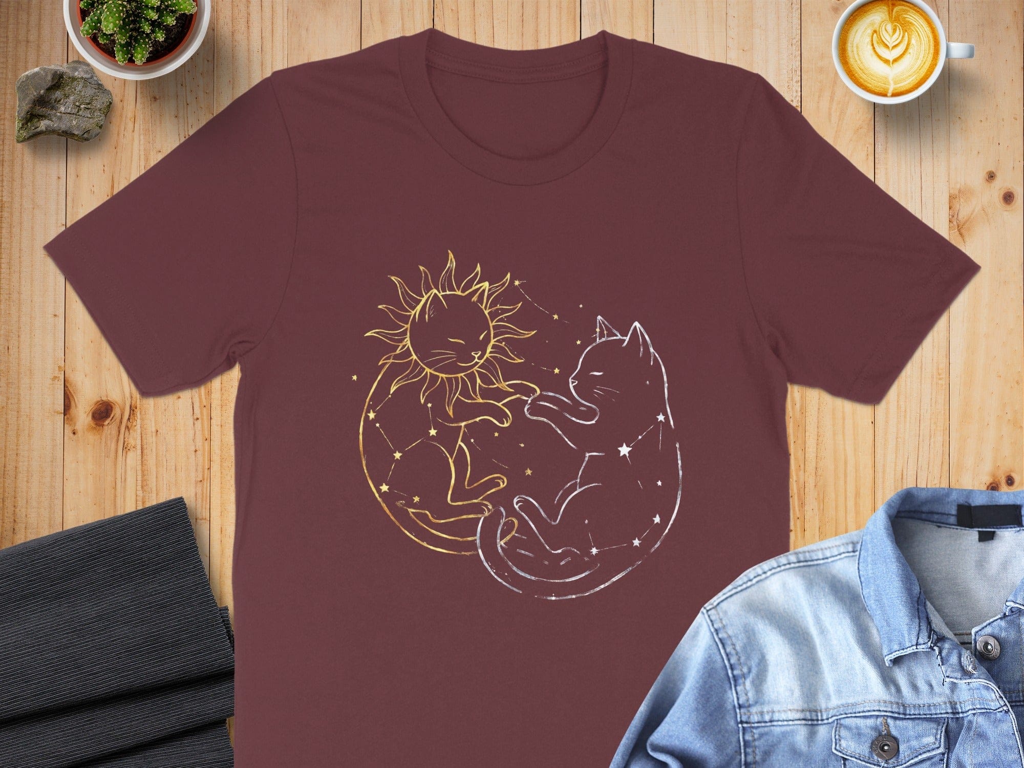 Sun and Moon Cat Yin Yang Graphic Tee Shirt