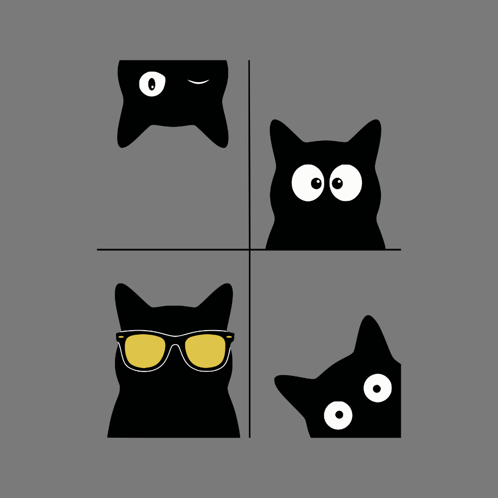 Black Cats With Funny Expressions Art Design