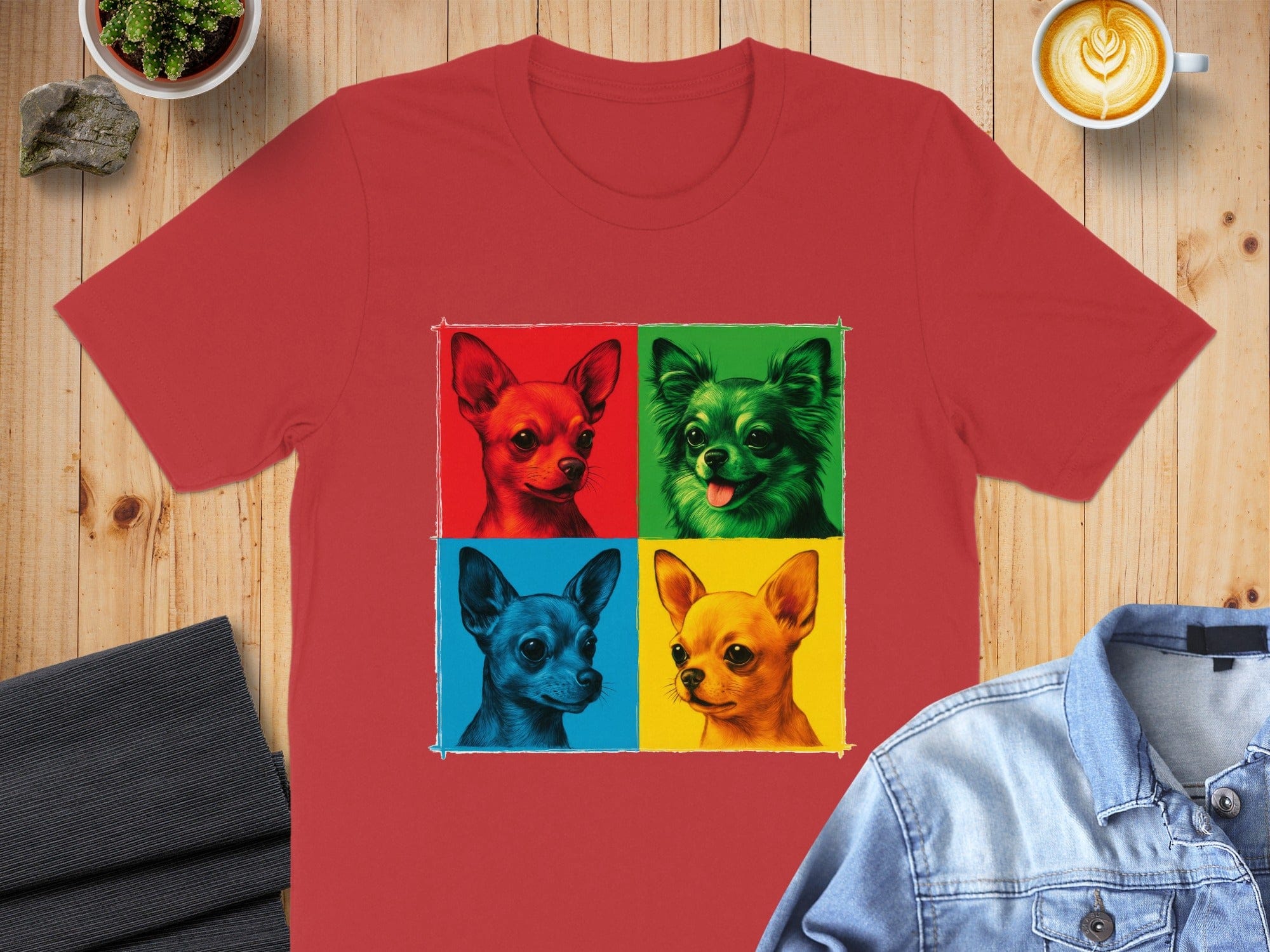 Colorful Chihuahua Quad Print Red T-shirt product type