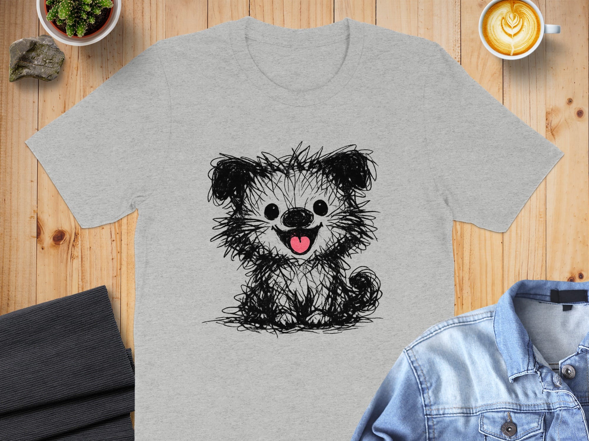 Cute Sketched Puppy Design on Gray Shirt Product