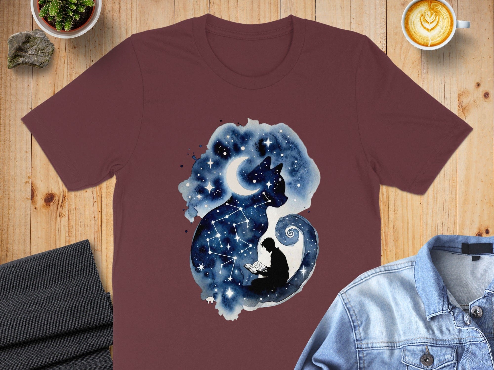 Night Sky Cat and Reader Graphic T-Shirt Product