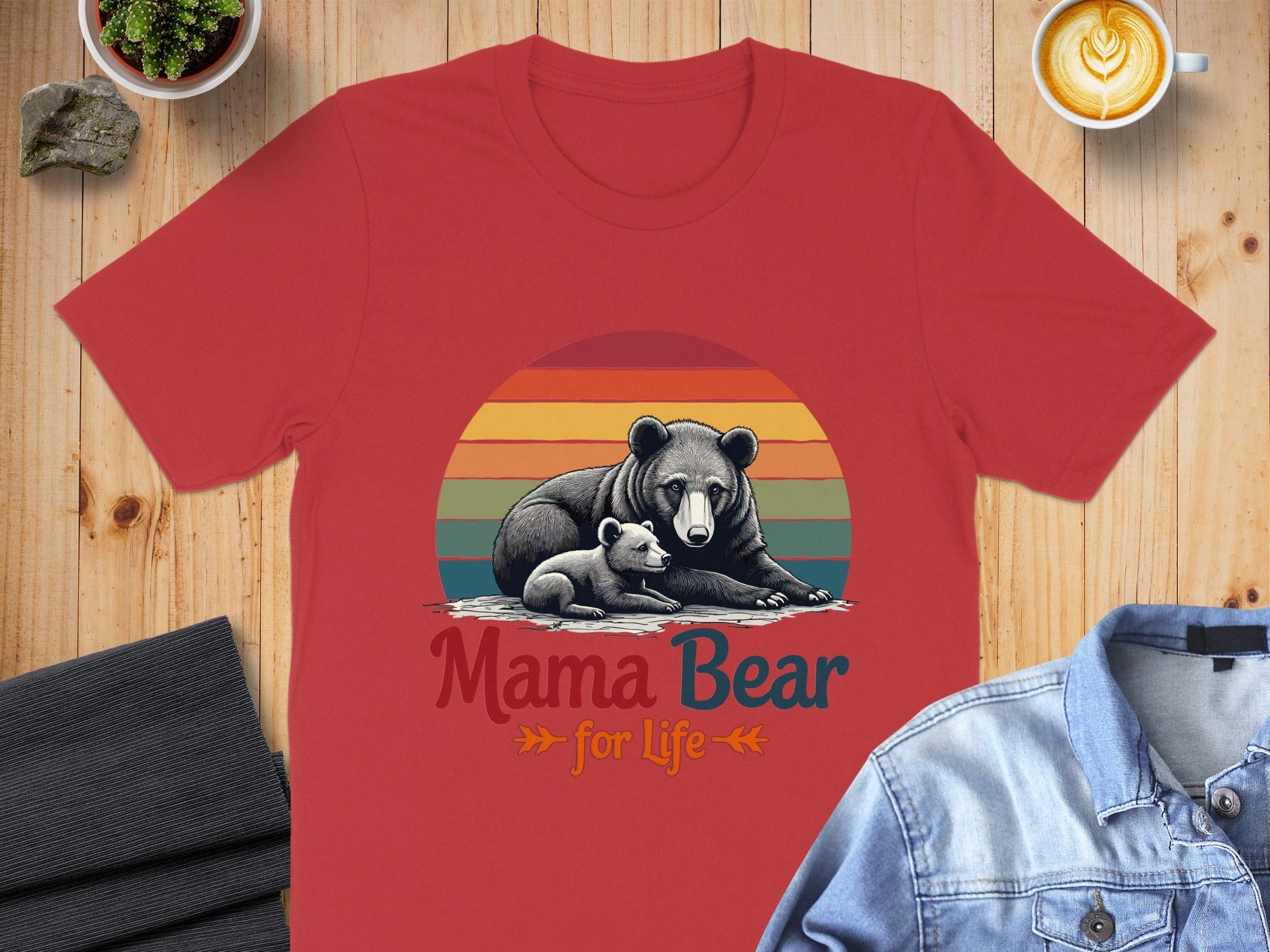 Mama Bear for Life T-shirt with Retro Sunset Design