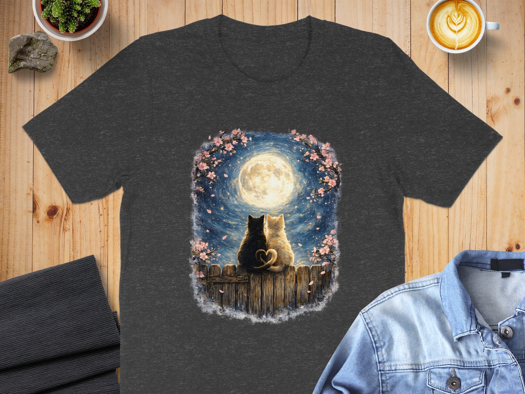 Cats Under Full Moon Artistic Black T-shirt