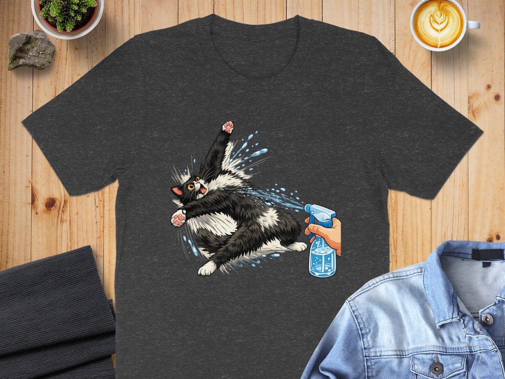 Spraying Cat Funny Graphic T-shirt Humorous Pet Lover Tee