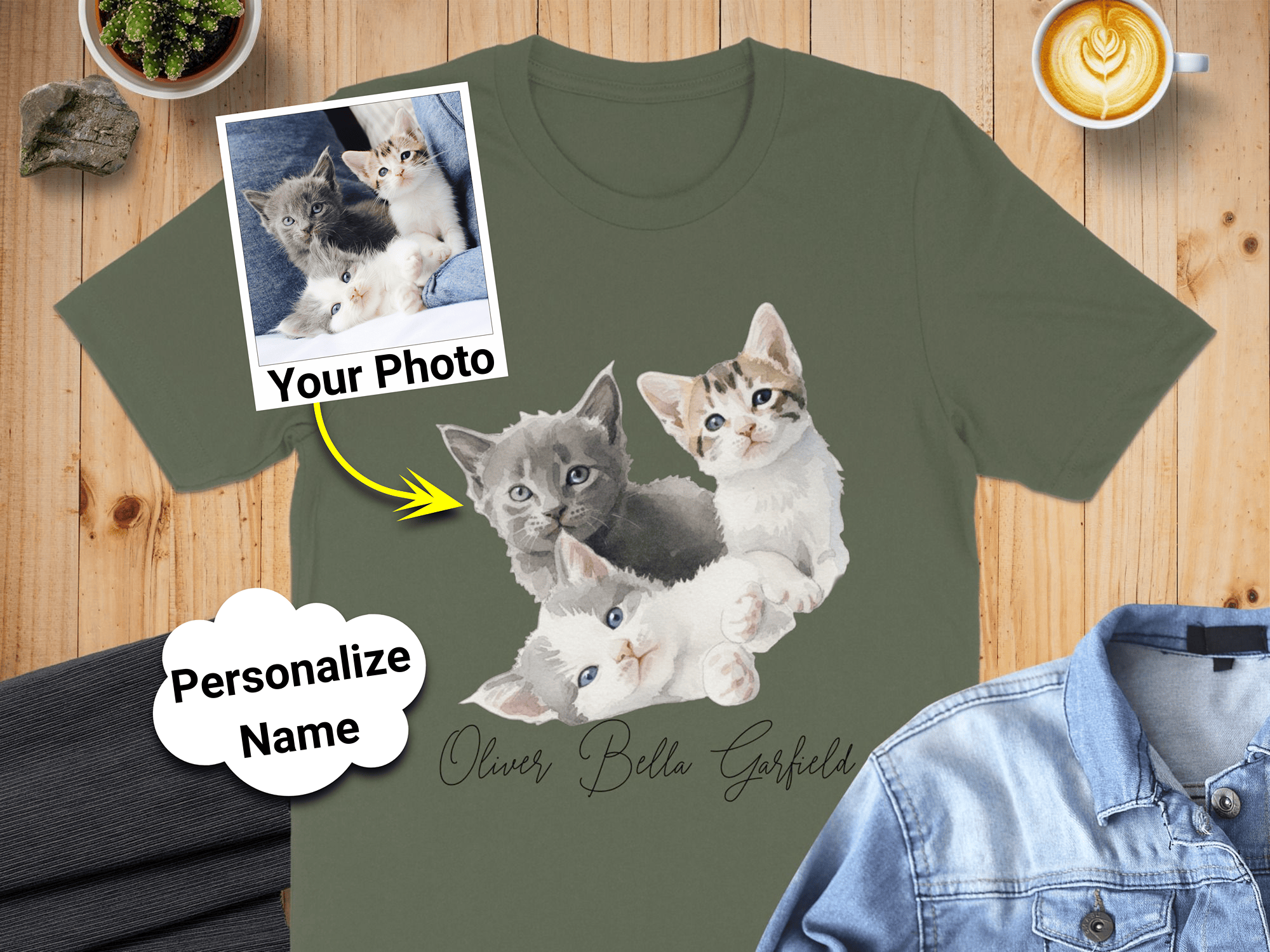 Custom Pet Photo Personalized Name T-Shirt