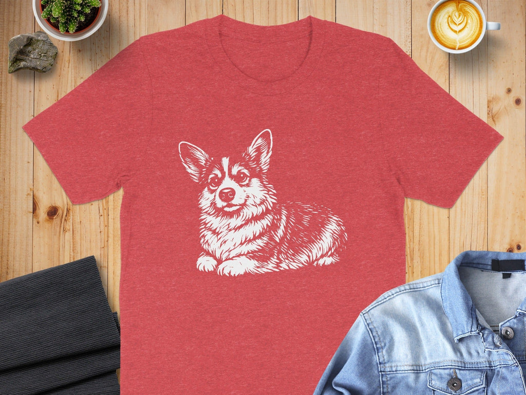 Red T-Shirt with Adorable Corgi Design Unique Tee Product