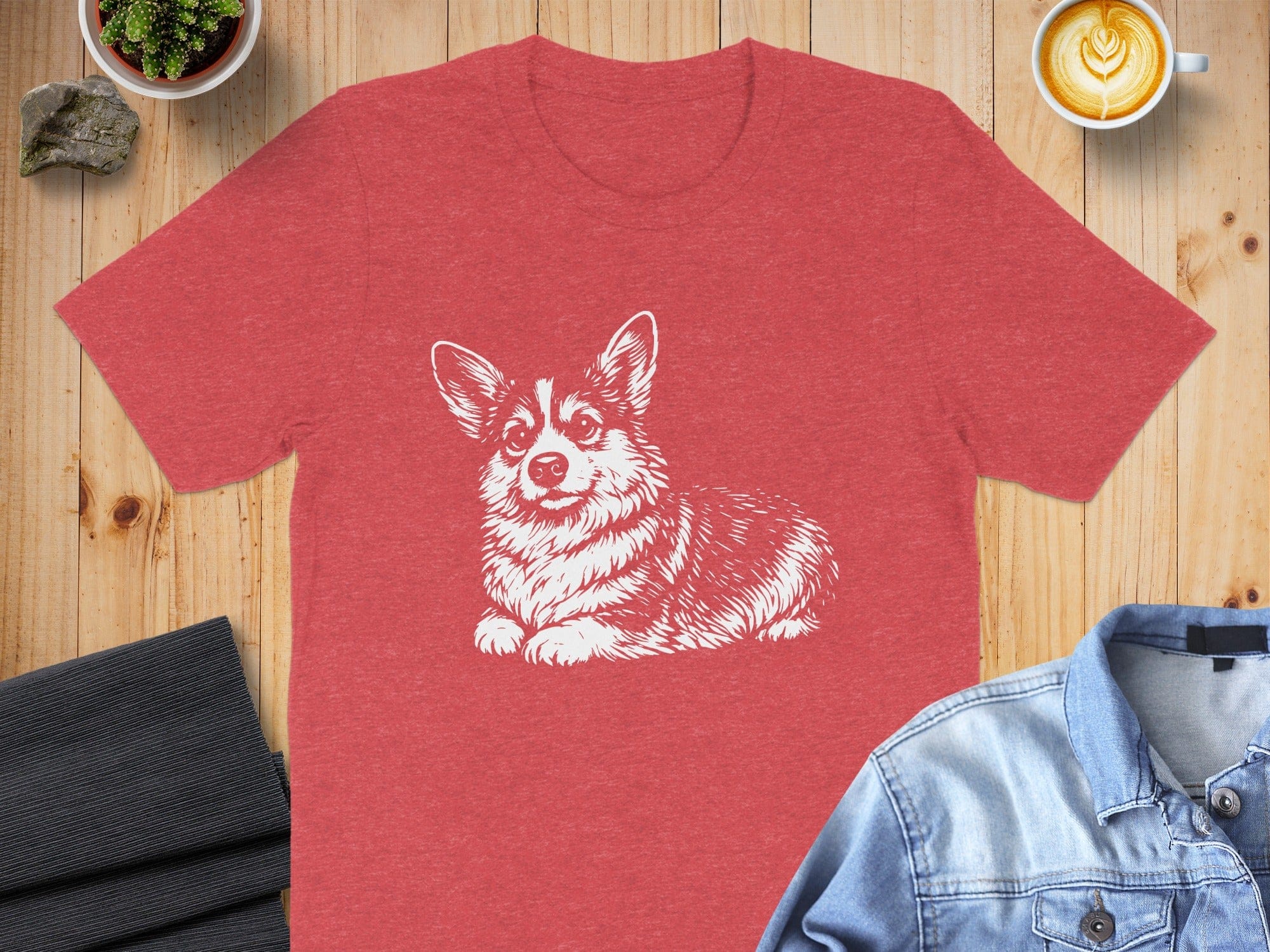 Red T-Shirt with Adorable Corgi Design Unique Tee Product
