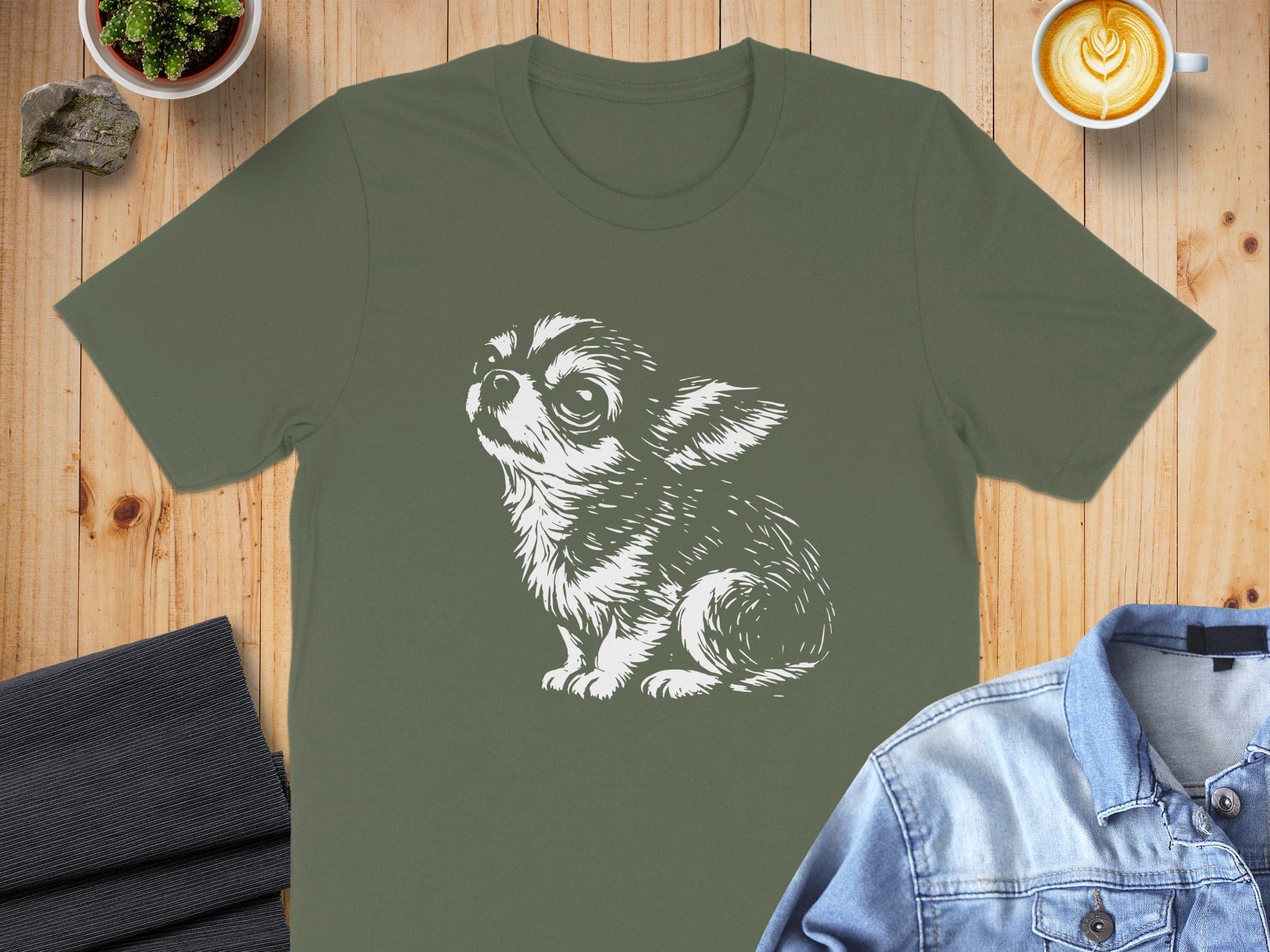 Cute Chihuahua Graphic Design on Green T-shirt Product