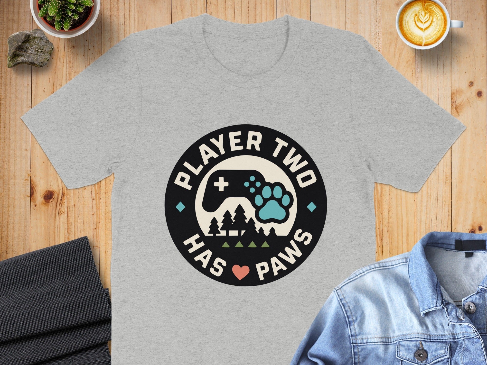 Player Two Has Paws with Gaming and Nature graphic tee