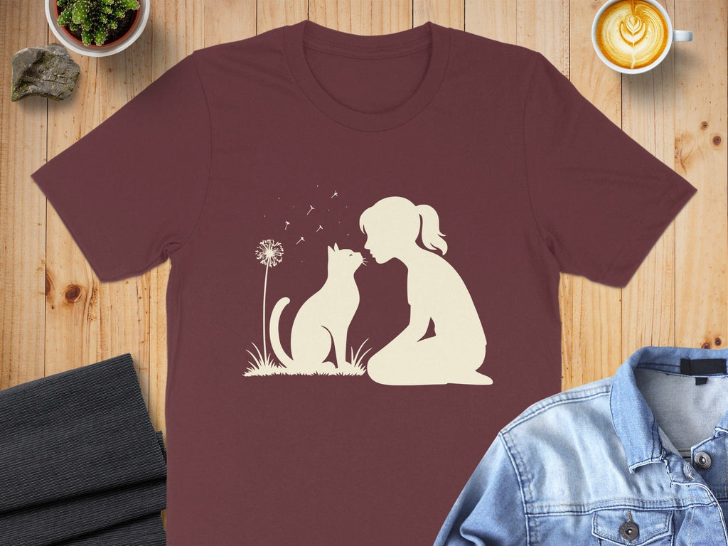 Girl and Cat Silhouette Illustration T-Shirt Product