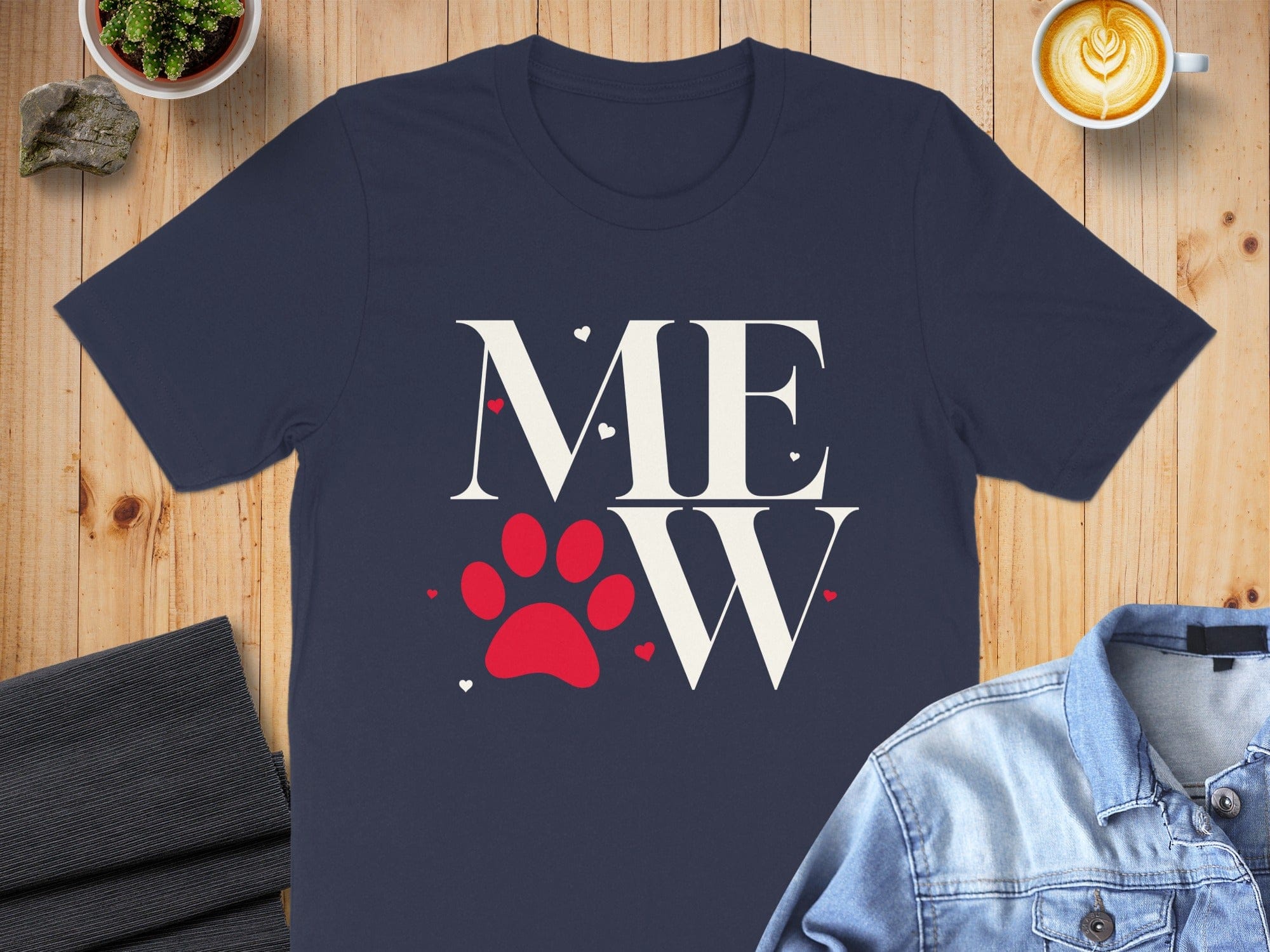 MEW Paw Print Heart Graphic Design T-Shirt