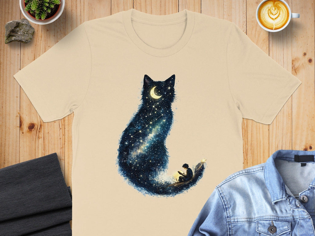 Celestial Cat with Moon and Boy Print Shirt product