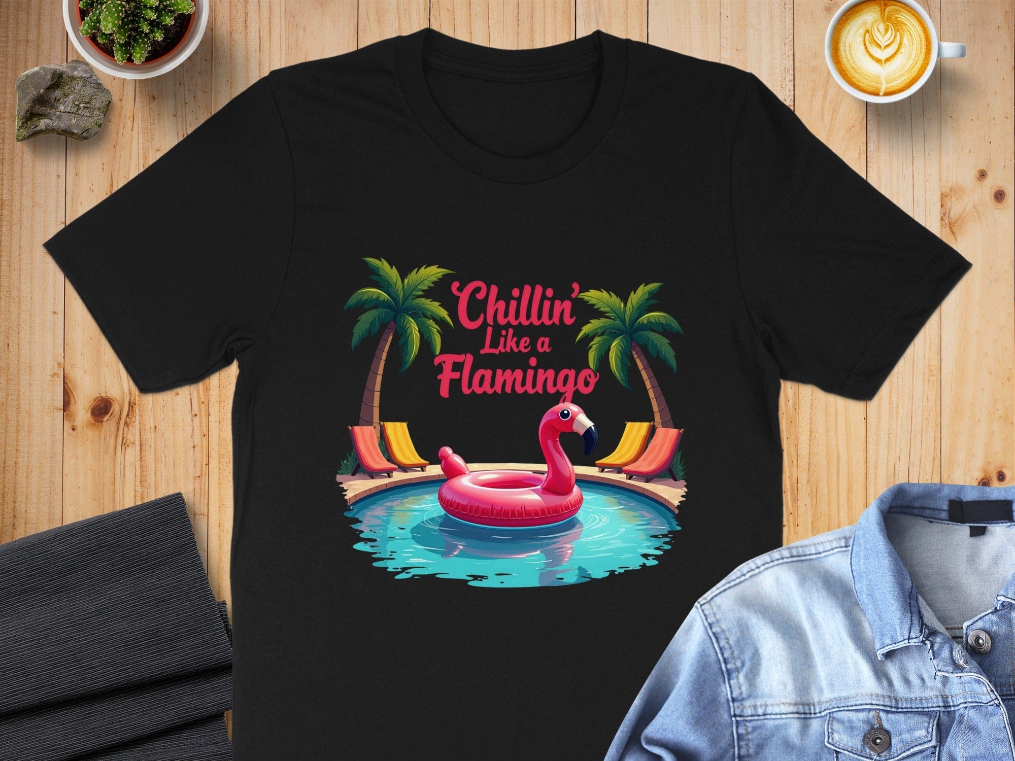 Chillin' Like a Flamingo Graphic Beach Scene T-Shirt