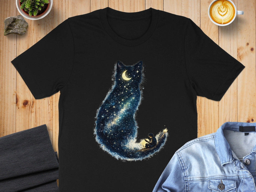 Galaxy Cat and Moon Starry Night T-Shirt
