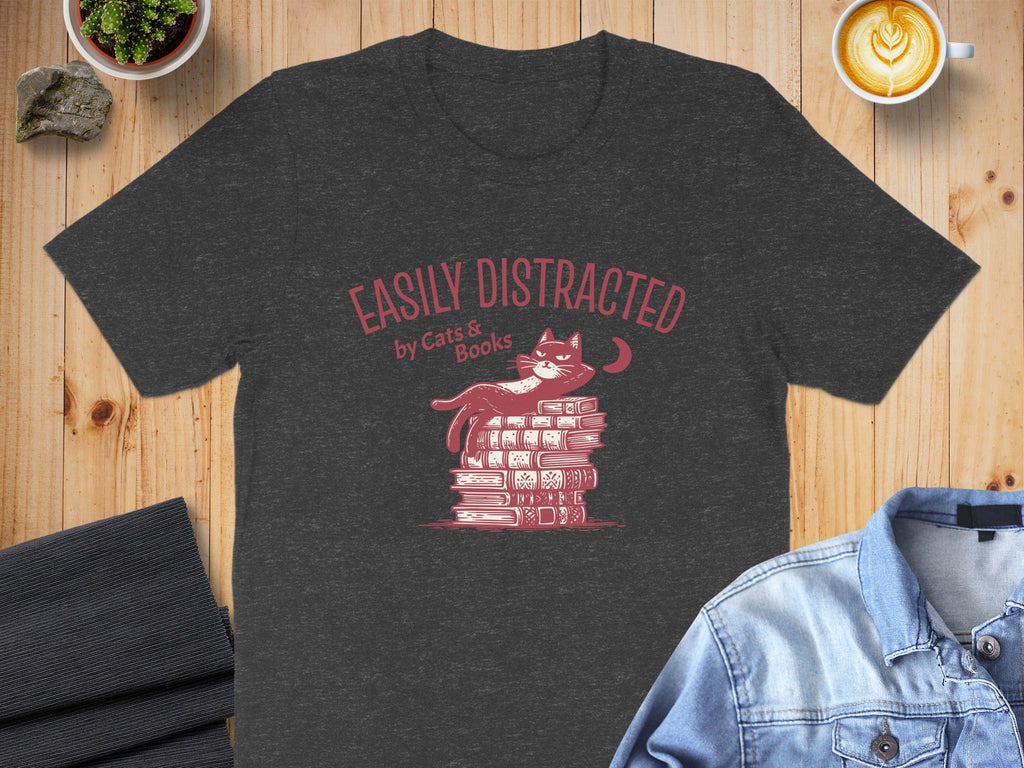 Easily Distracted by Cats and Books T-shirt