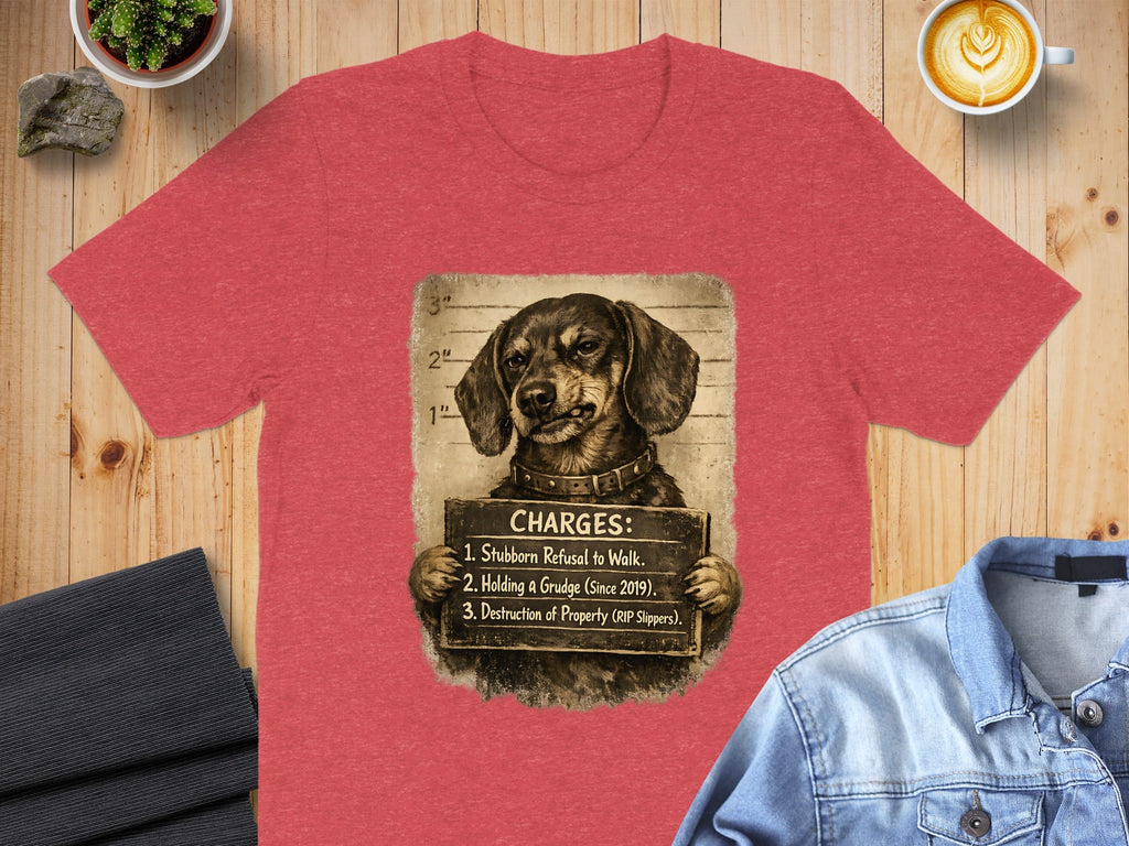 Funny Dog Charges Graphic on Red T-Shirt