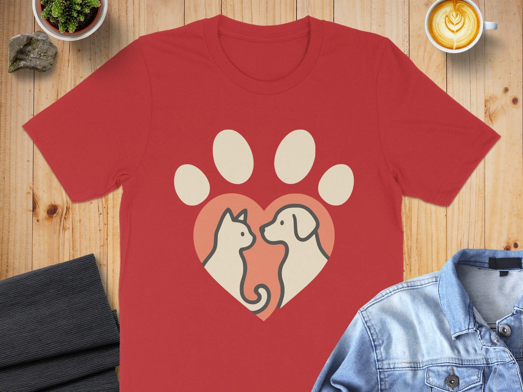 Cute Cat Dog Love Heart Paw Graphic T-shirt