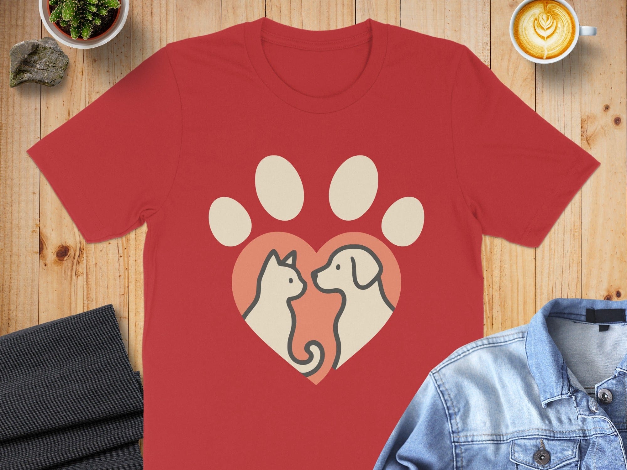 Cute Cat Dog Love Heart Paw Graphic T-shirt