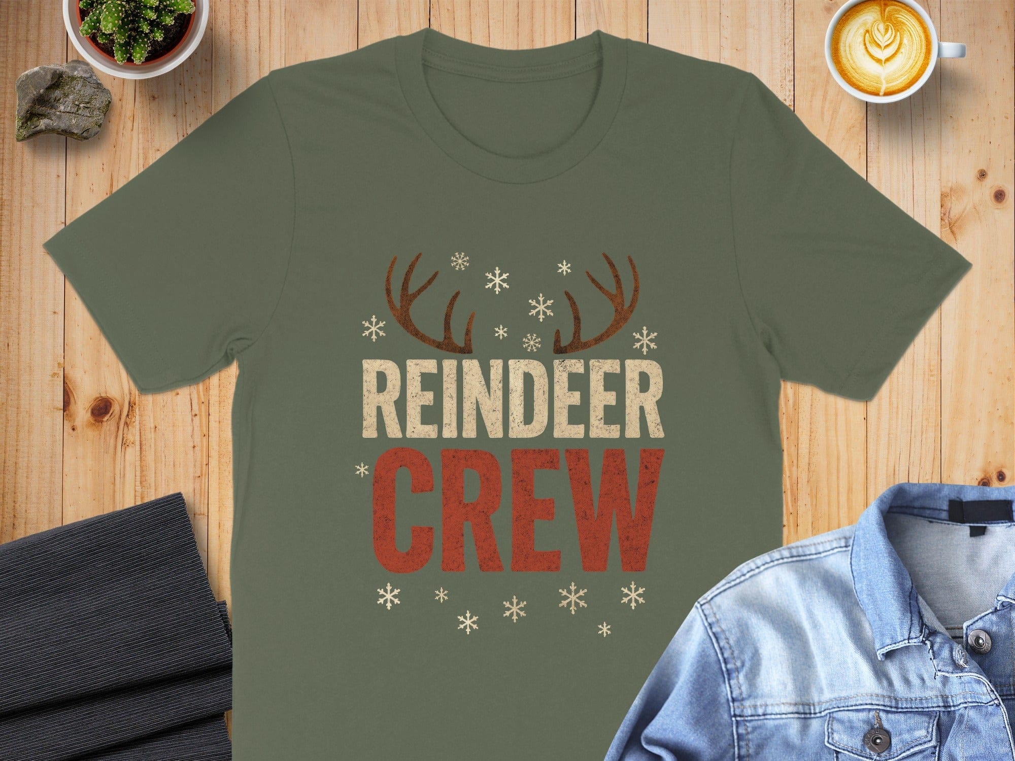 Reindeer Crew Antlers and Snowflakes Graphic T-Shirt