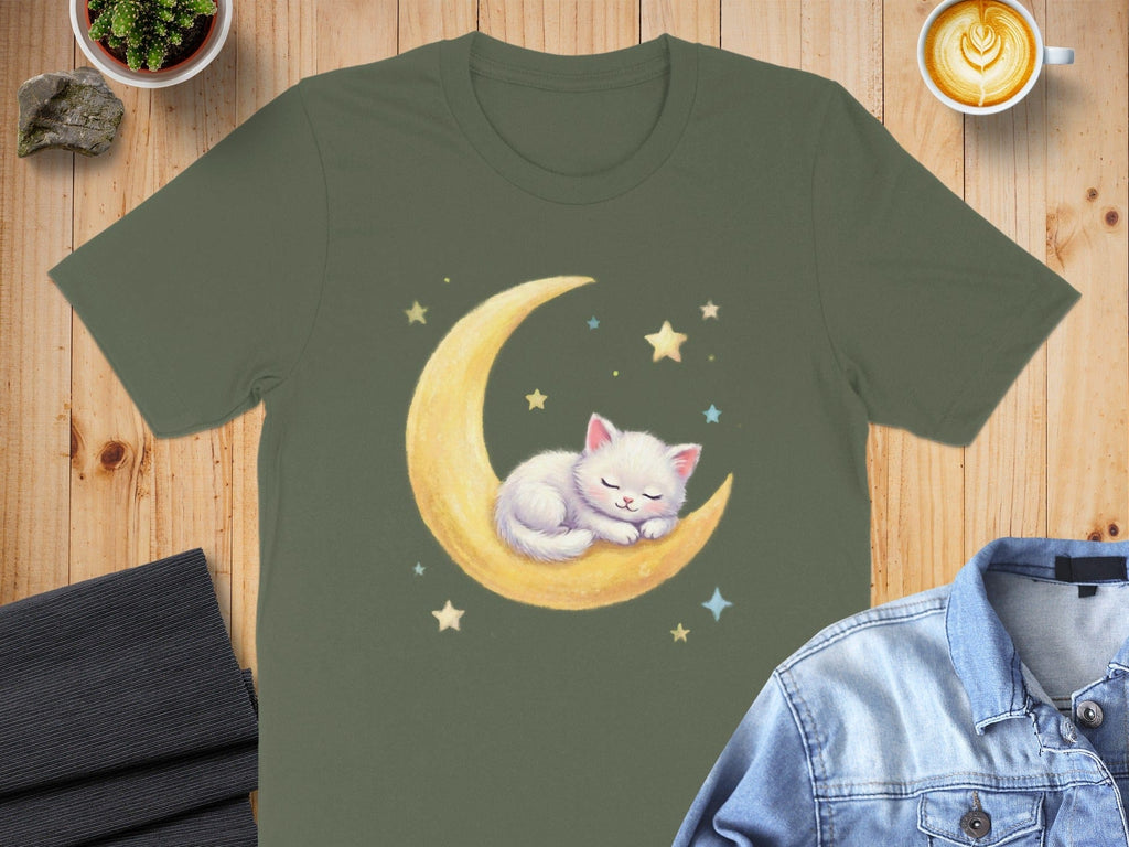 Cute Kitty Sleeping on Crescent Moon T-shirt