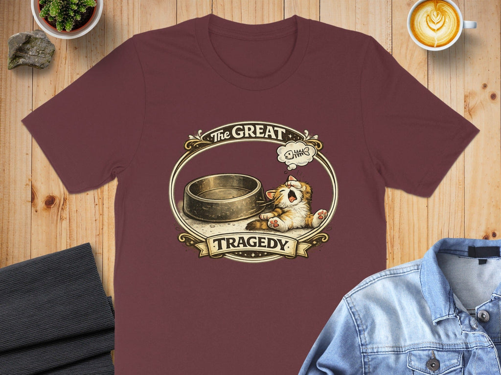 The Great Tragedy Cat T-shirt Whimsical Design