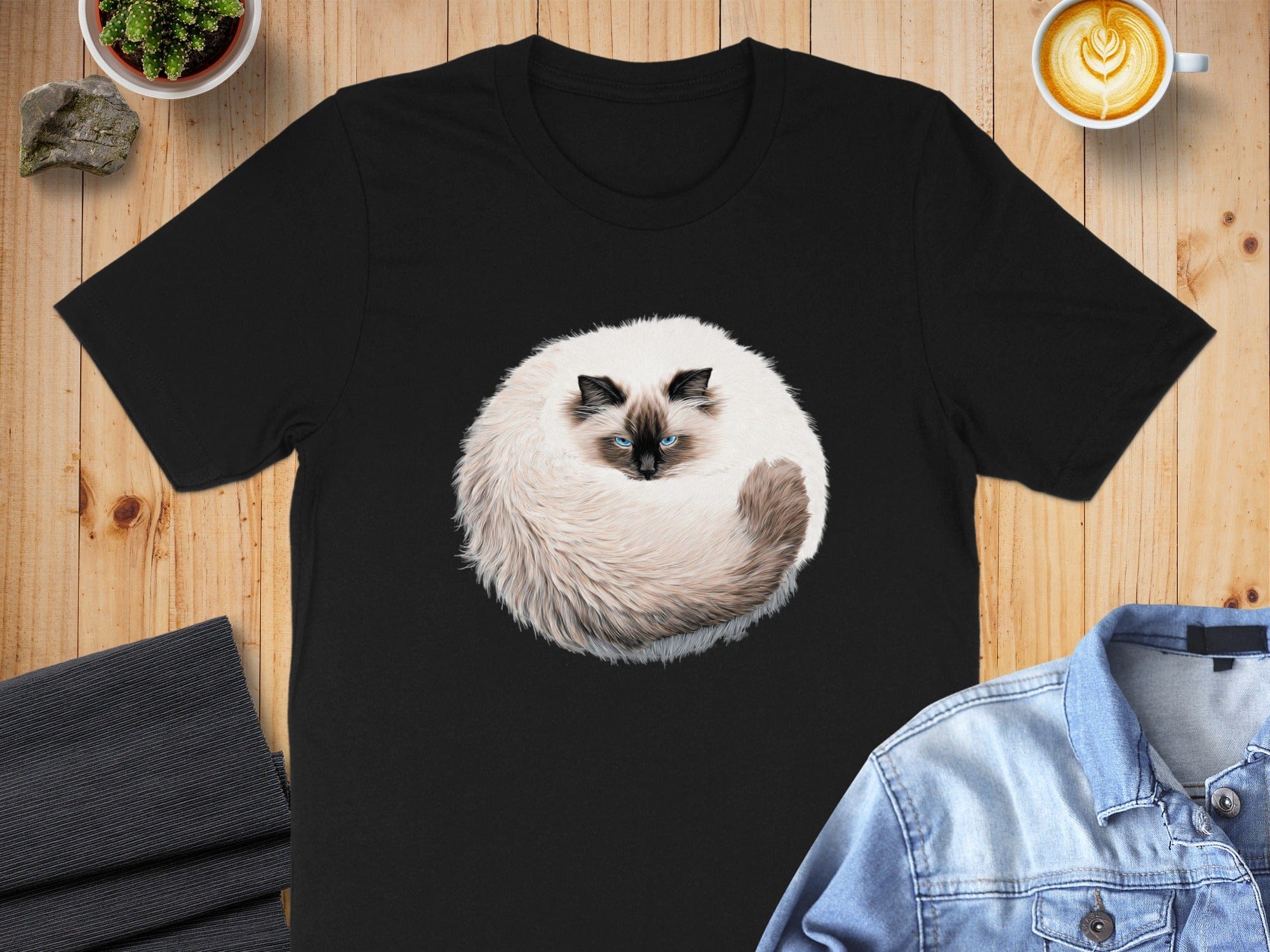 Fluffy Cancer Moon Cat Curled Up T-Shirt