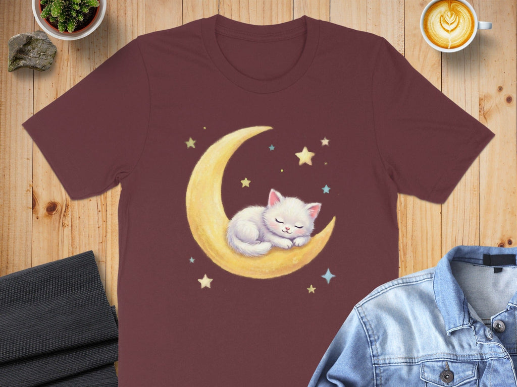 Cute Sleeping Cat on Moon With Stars T-shirt Product