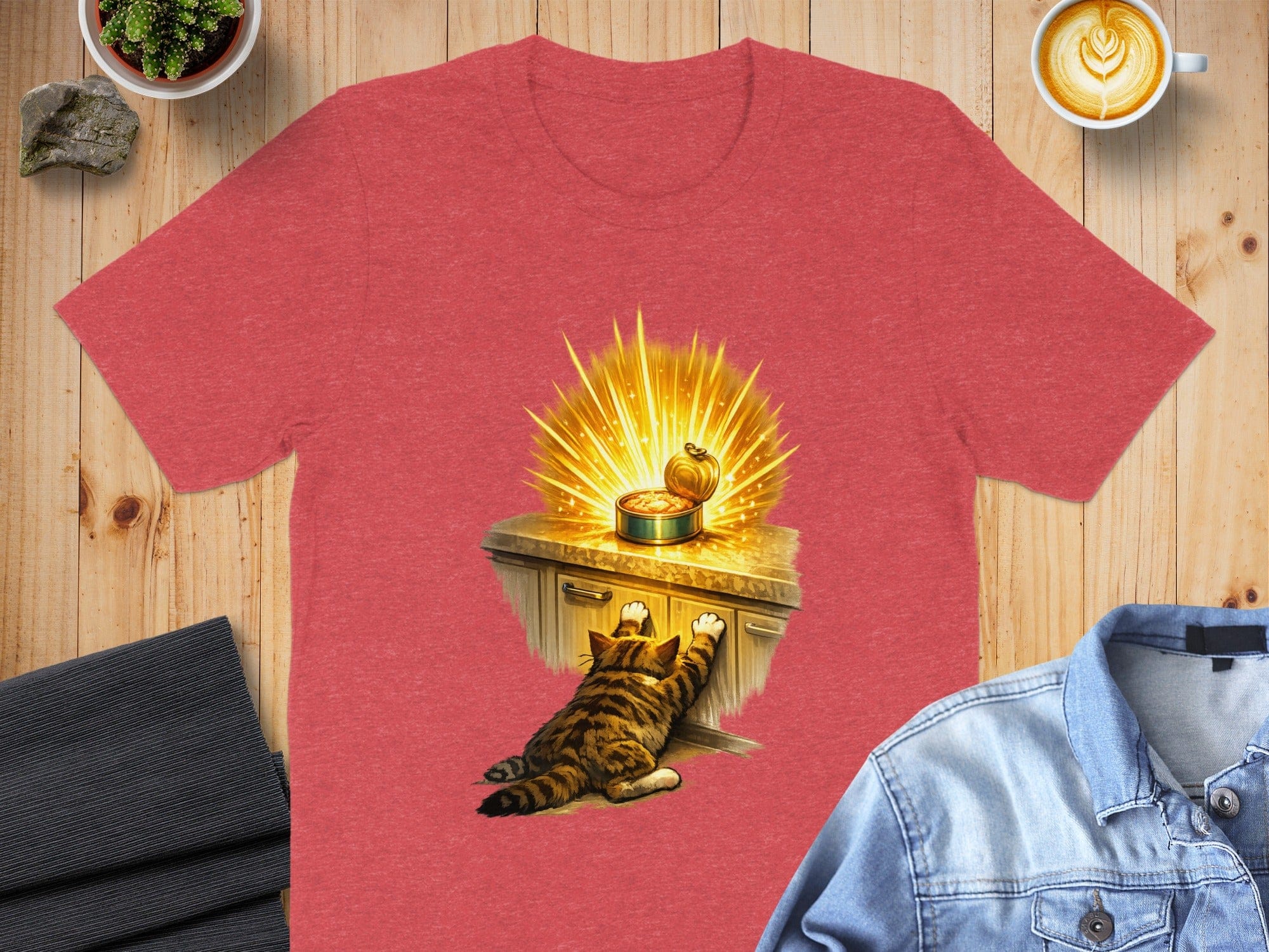 Cat Reaching for Glowing Cat Food Artwork T-shirt