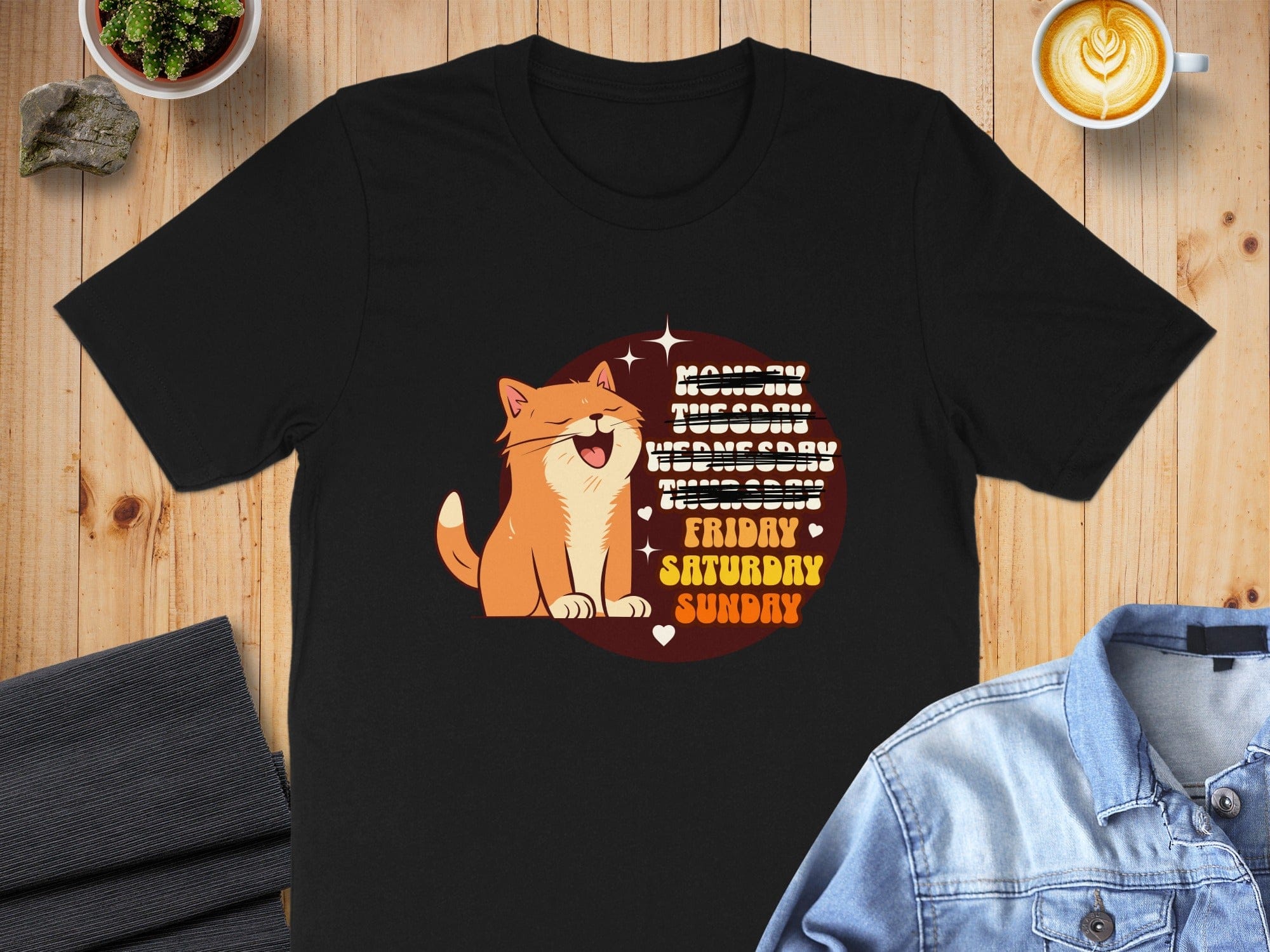 Happy Cat Weekly Calendar Design T-shirt