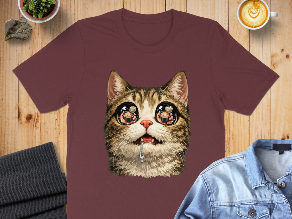 Cute Cat with Big Eyes Drooling Graphic T-Shirt