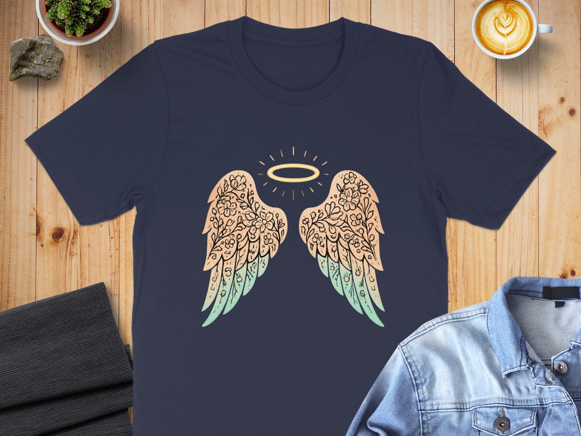 Angel Wing Design Halo Gradient Effect T-Shirt