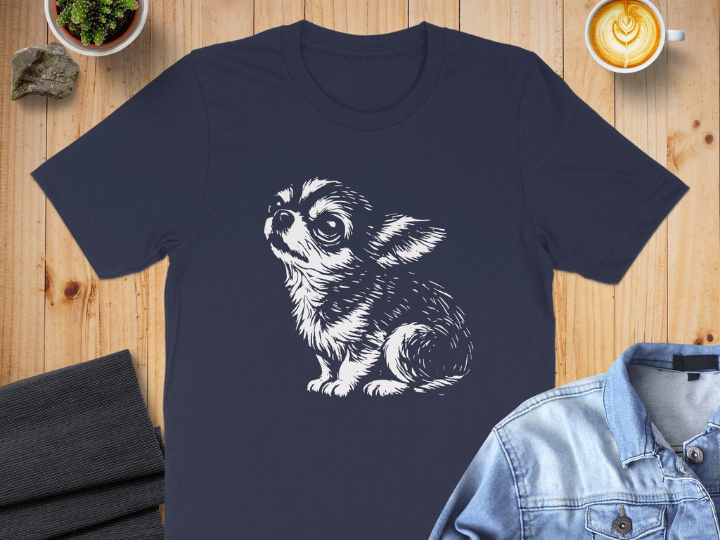 Cute Chihuahua Illustration on Navy Blue Shirt Product