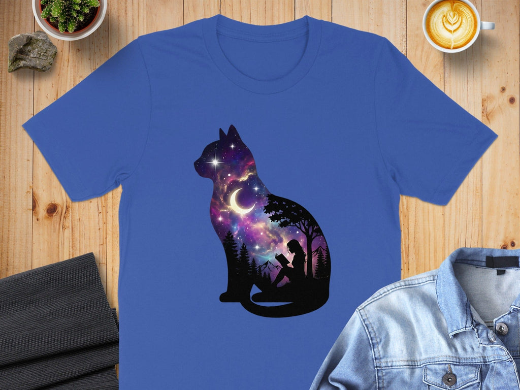 Mystical Cat Silhouette with Cosmic Scene T-shirt
