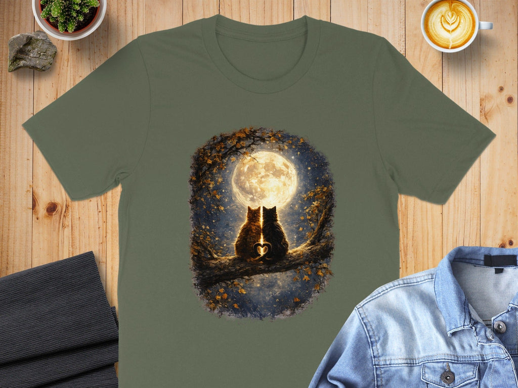 Cats Sitting Under Full Moon Scene T-shirt