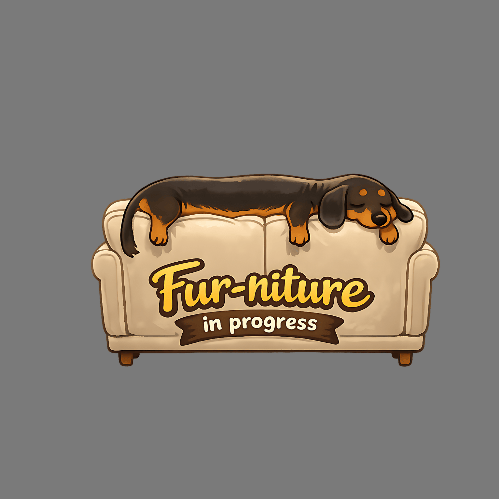 Fur-niture In Progress Dachshund on Couch themed product