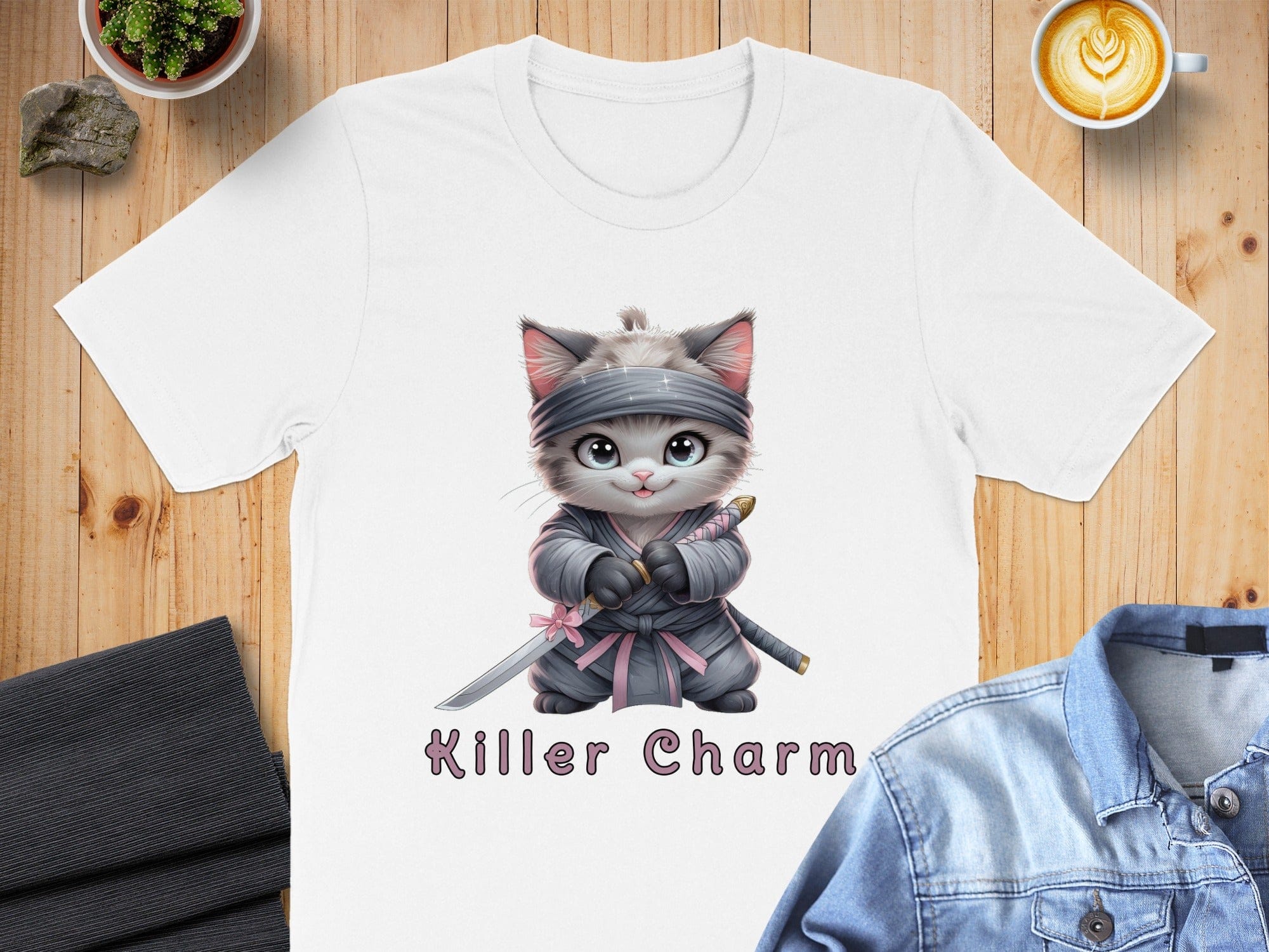 Killer Charm Cute Ninja Cat Illustration Shirt
