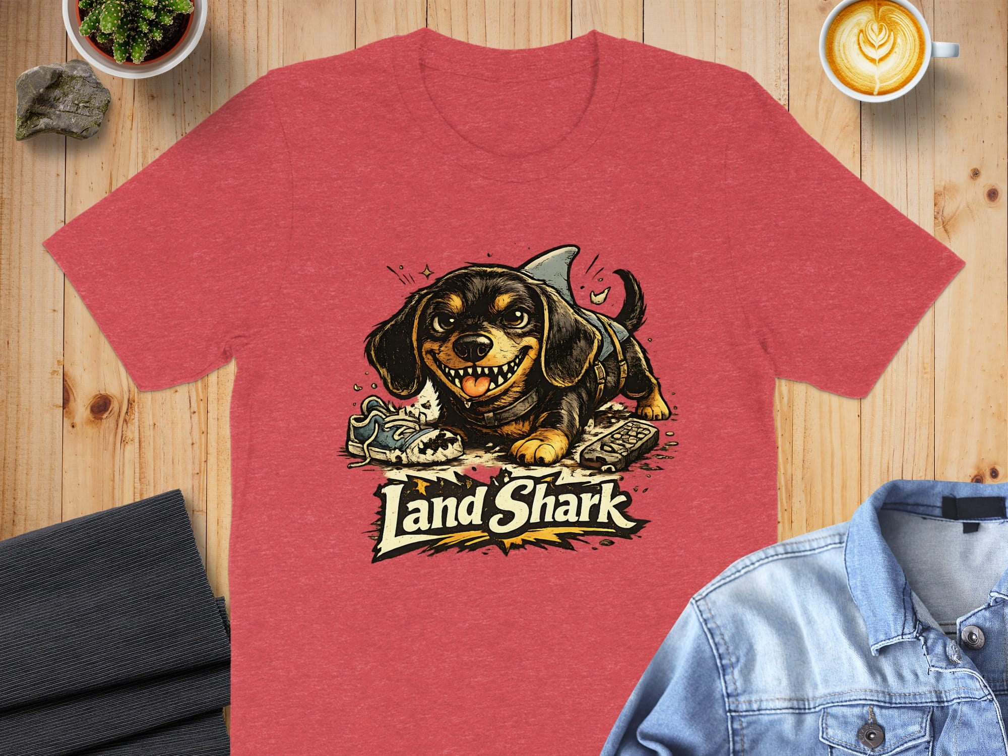 Land Shark Cute Dog Design Red Graphic T-Shirt