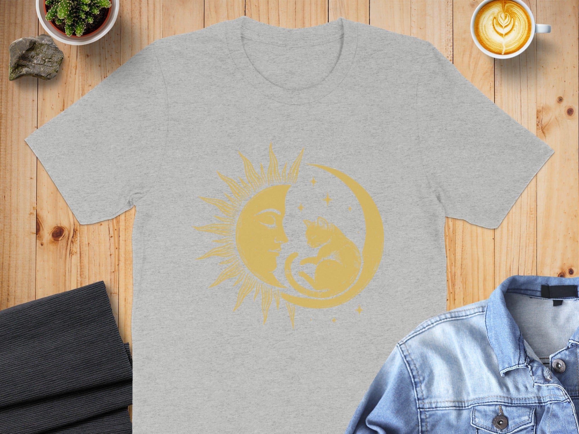 Sun and Moon Cat Graphic Design T-shirt