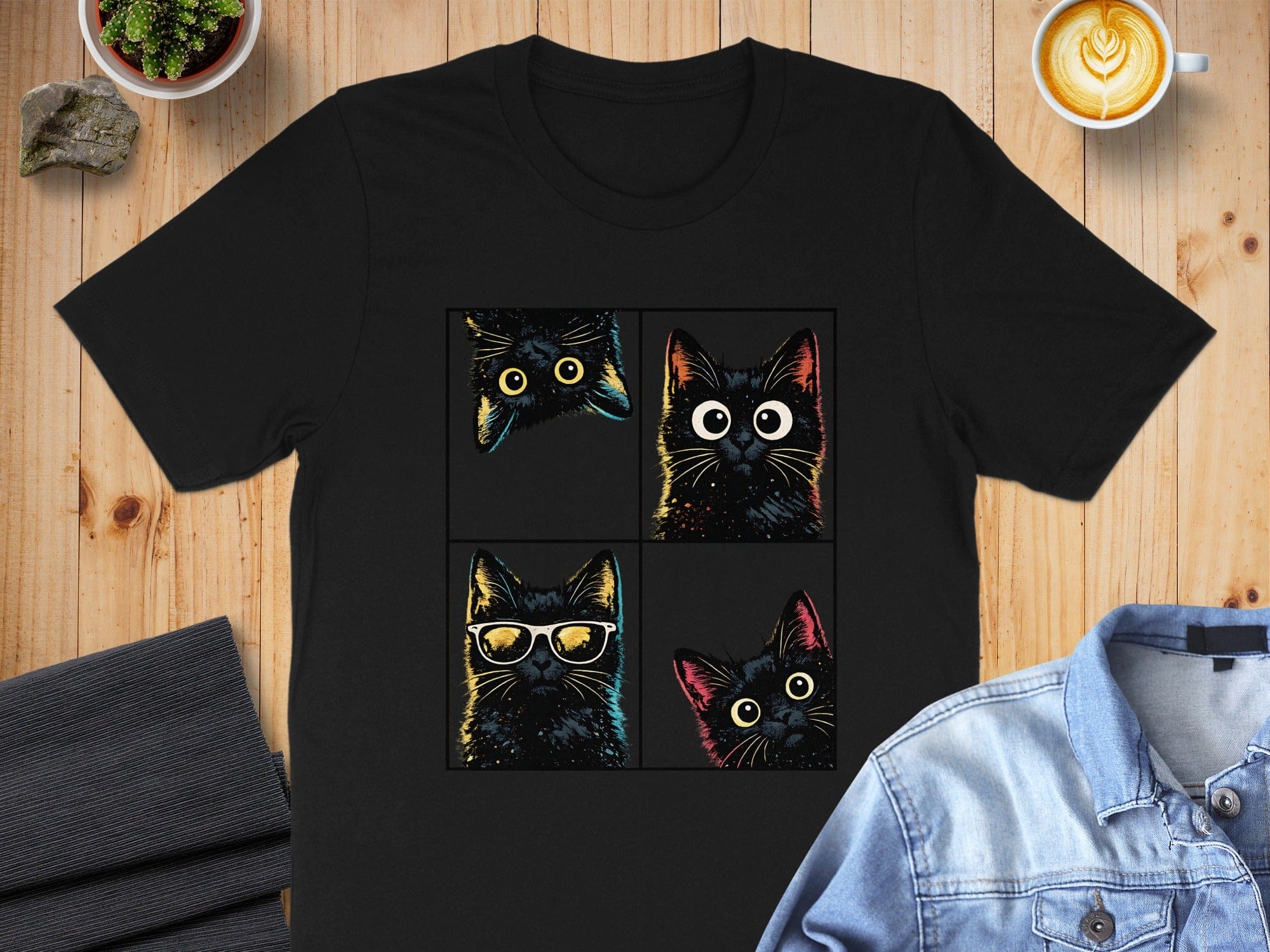 Fun Colorful Black Cats Graphic T-Shirt for Cat Lovers