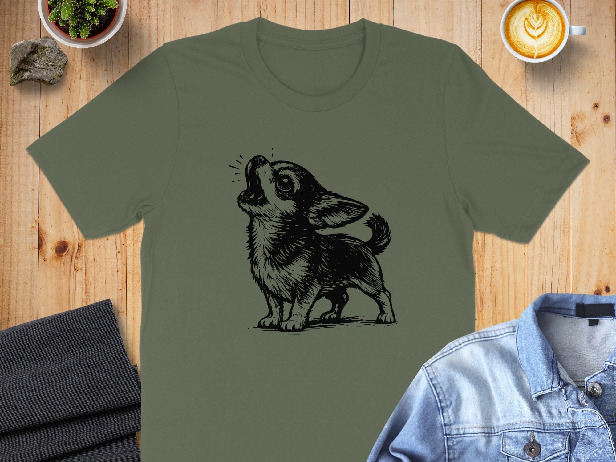 Adorable Chihuahua Design on Green T-Shirt Product