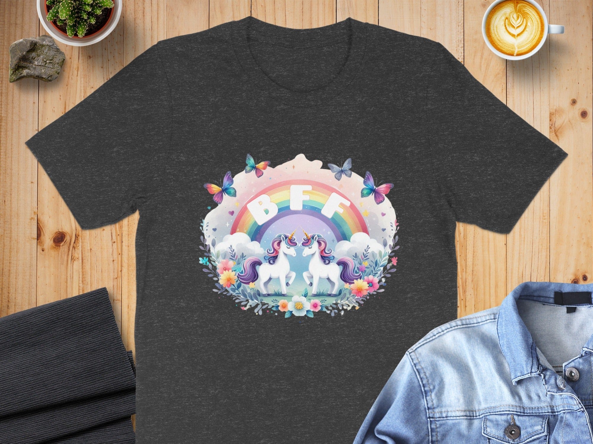 BFF Rainbow Unicorns and Butterflies Graphic Shirt