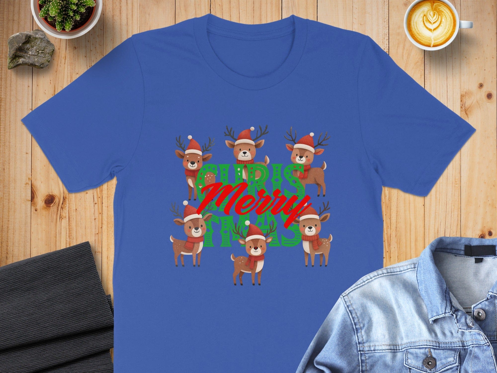 Christmas Happy Reindeer Faces Print Graphic T-Shirt